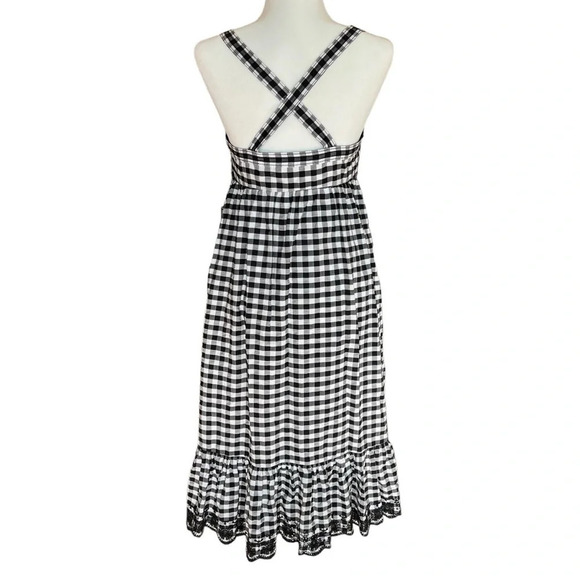 J. Crew Gingham Eyelet Embroidered Cotton Midi Dress Black White 4 Classic Chic - Picture 5 of 8
